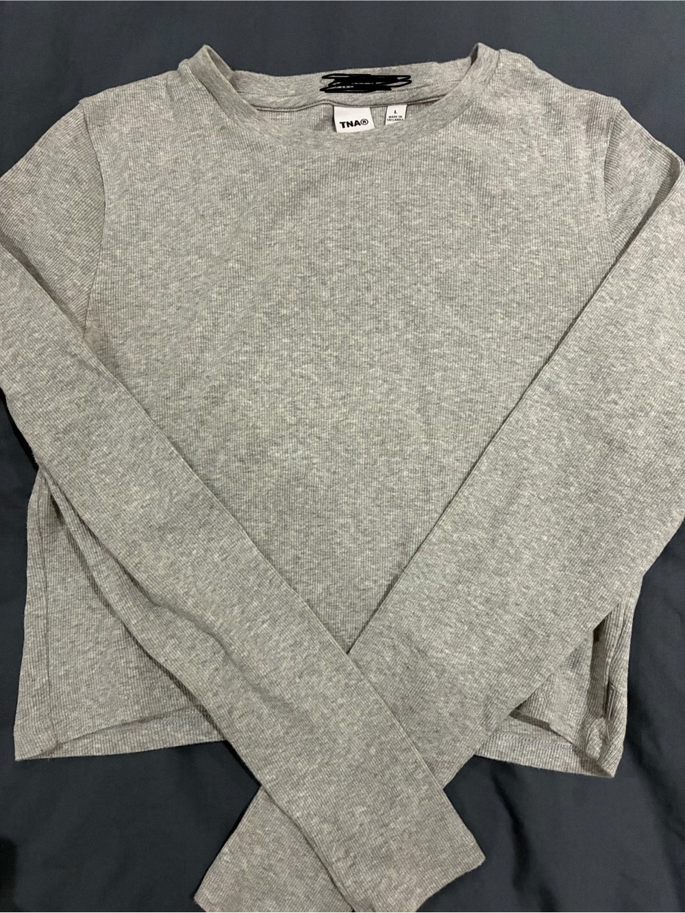 TNA Women’s Light Gray Ribbed Crewneck long sleeve tee - thin and so comfy!